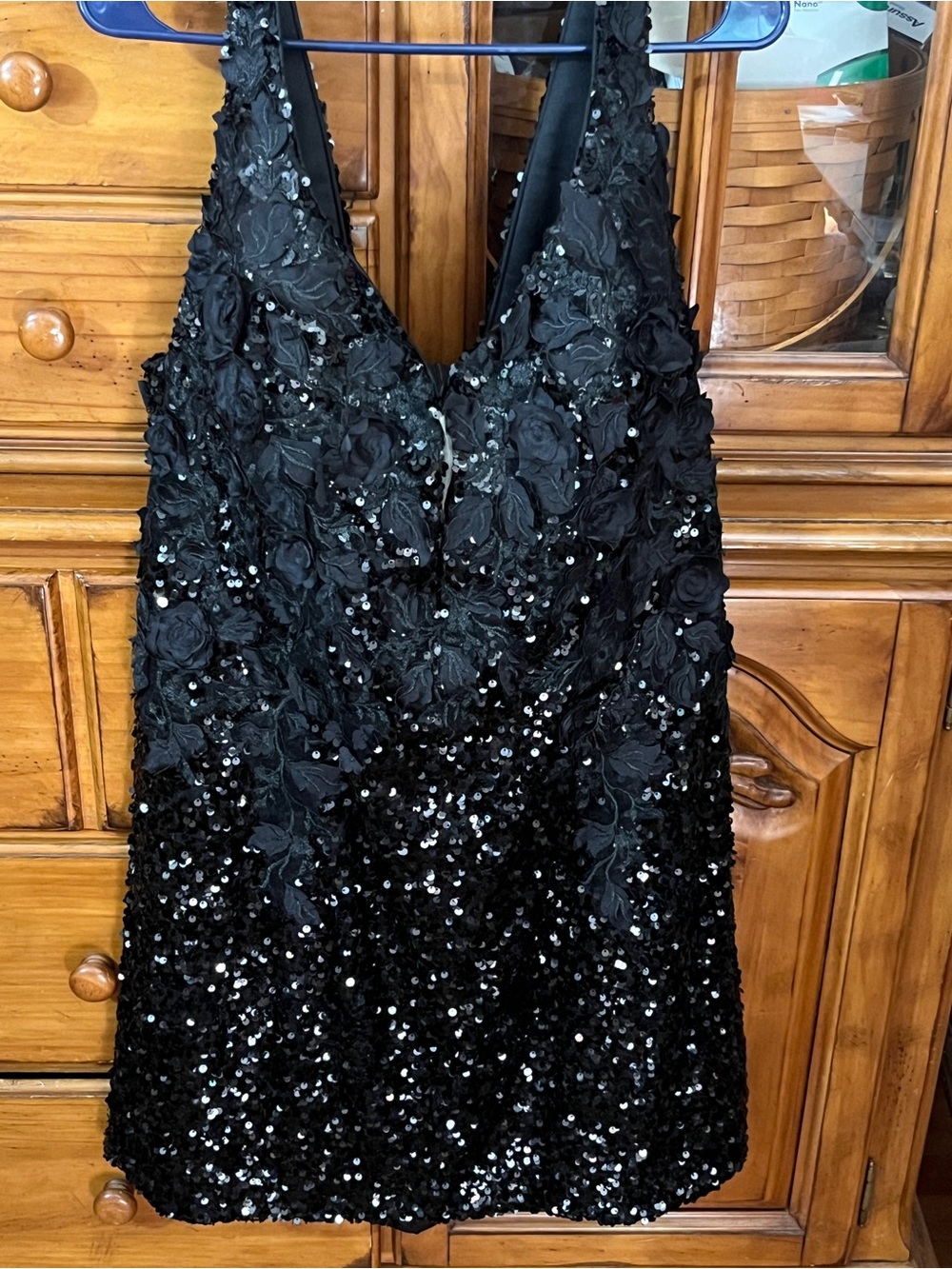 Sydney's Closet Black Sequin & Floral Appliqué Mini Dress